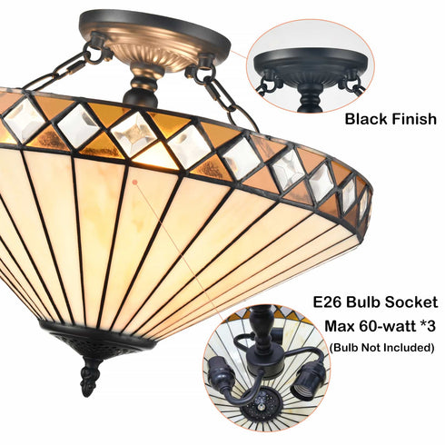 3-Light Tiffany Semi Flush Mount Ceiling Light