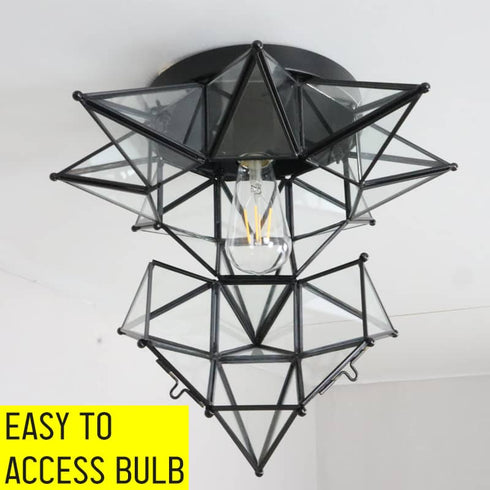 Moravian Star Flush Mount Ceiling Light, 18-In, Black, Transparent