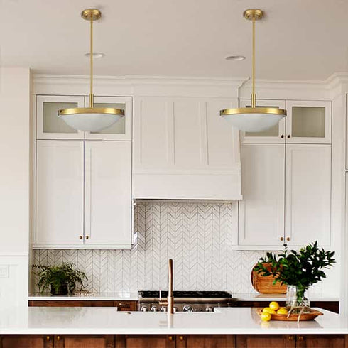 Mid Century Gold Pendant Light with Frosted Glass Shade