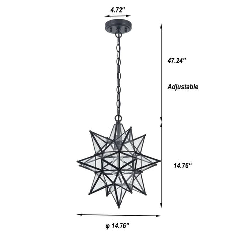 16 Inch Modern Star Pendant Light Boho Black Hanging Pendant Light