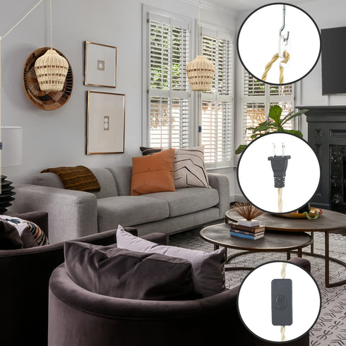 Rattan Plug in Pendant Light Boho Hanging Light