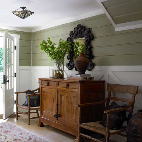 Tiffany Semi Flush Mount Light with Stained Glass Ceiling Light Fixture