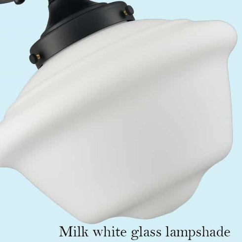 Black Schoolhouse Ceiling Light Fixture with Milk Glass Shade