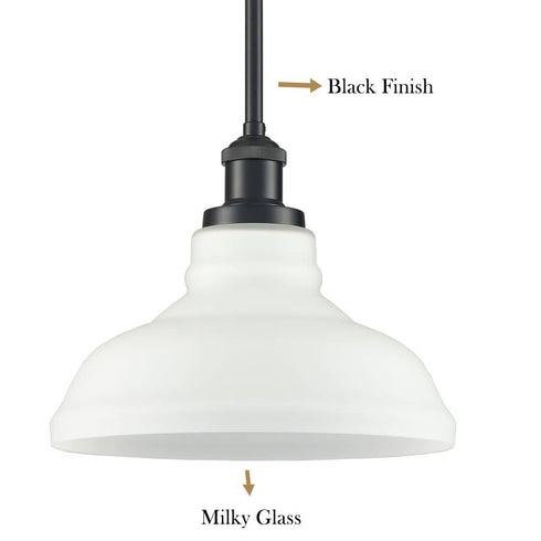 Black Pendant Lighting for Kitchen Island with Opal Glass Shade