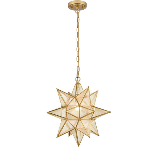 Moravian Star Pendant Chandelier Seeded Glass Gold Light 19 Inches