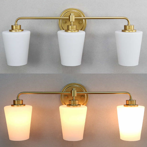 Modern Gold Bathroom Light Fixture 3-Light Milk Glass Vanity Light