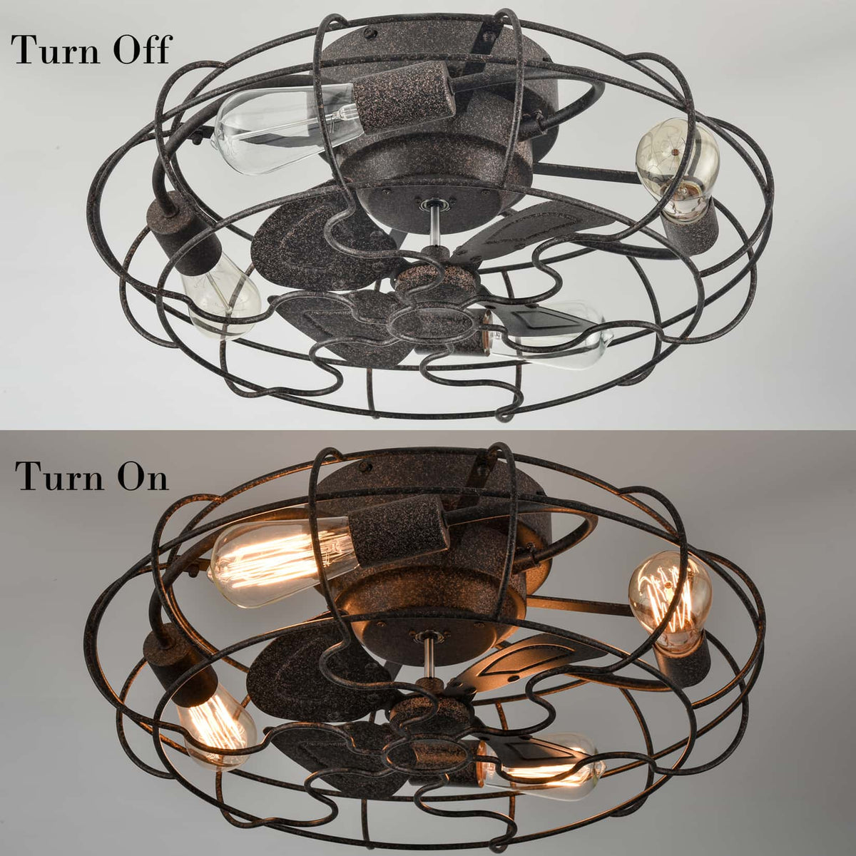20 Inches Rust Caged Ceiling Fans with Lights Flush Mount Remote Contr ...