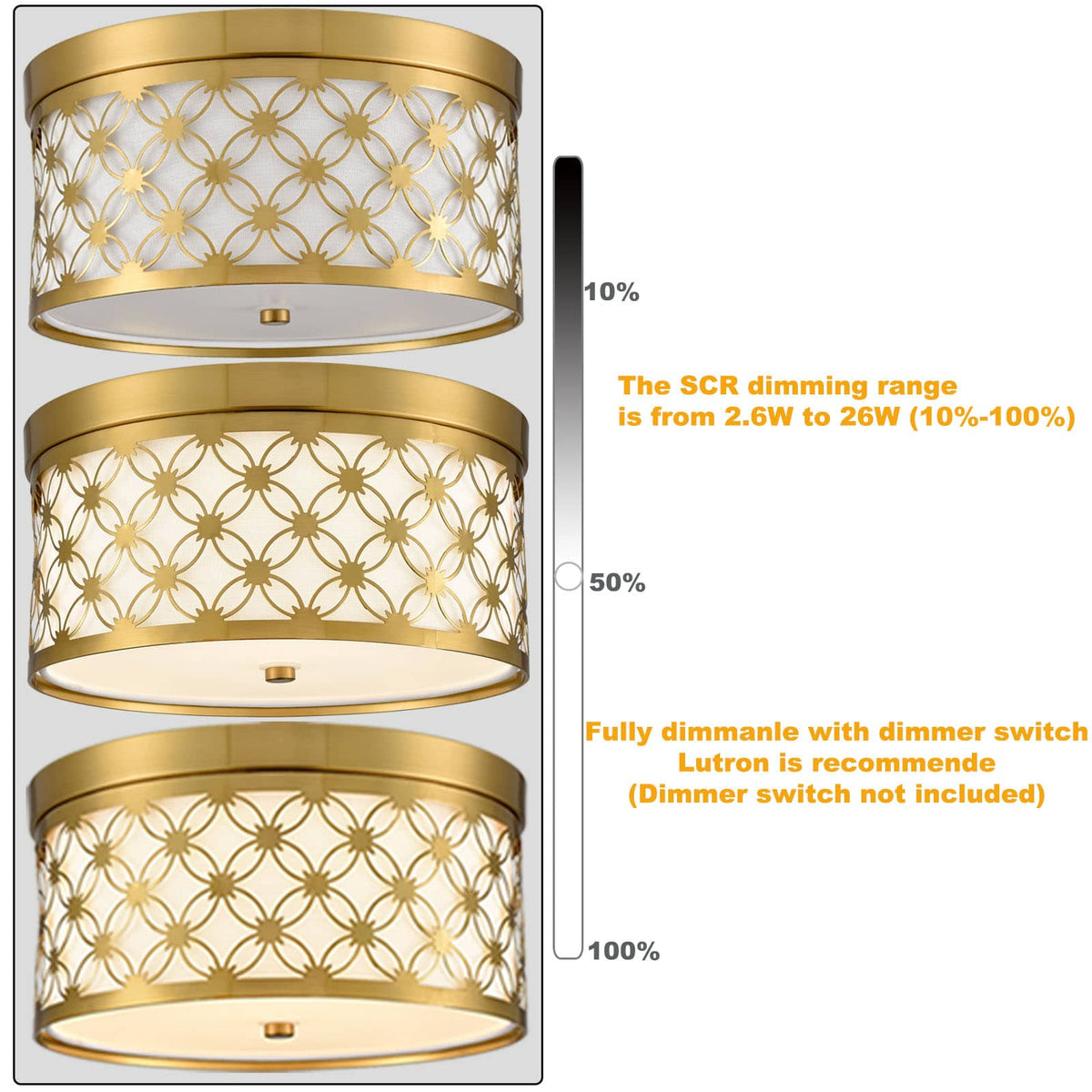 Modern 11'' Round Drum Shade Brushed Gold Dimmable LED Ceiling Light H ...