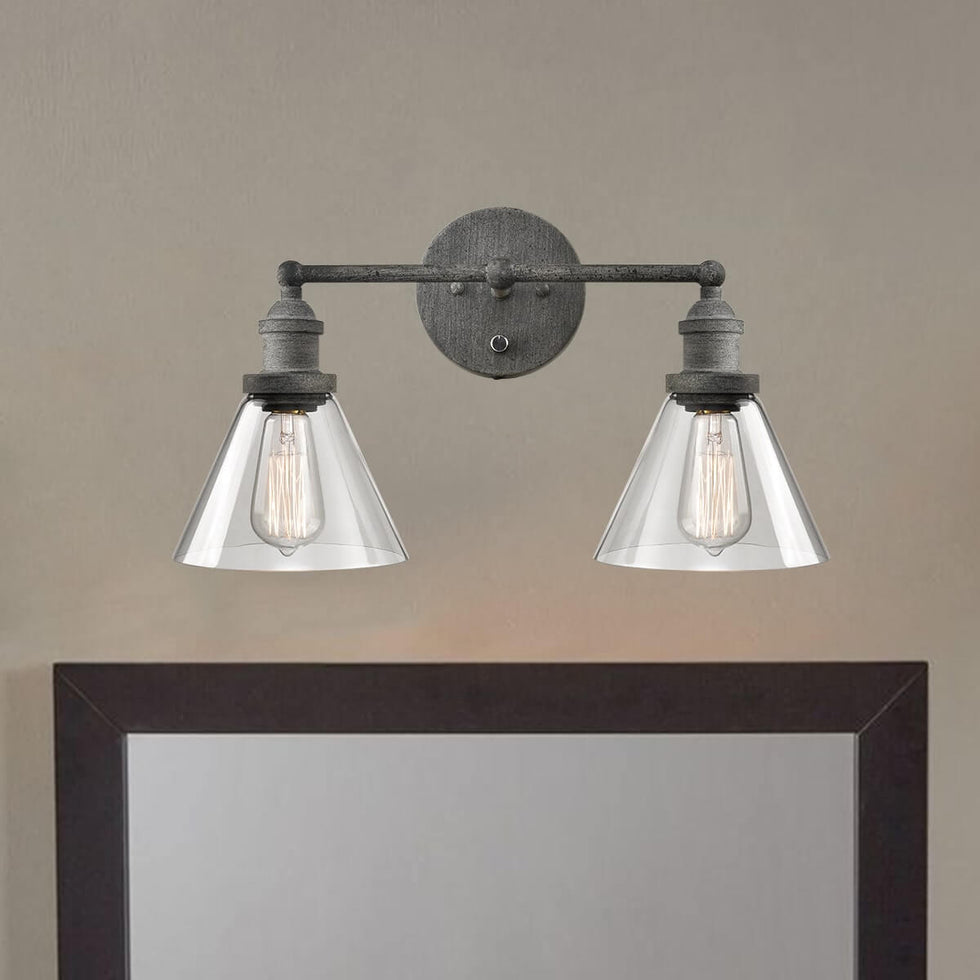 Rustic Mycete Glass 2 Light Hardwired & Plug in Bath Wall Sconce ...