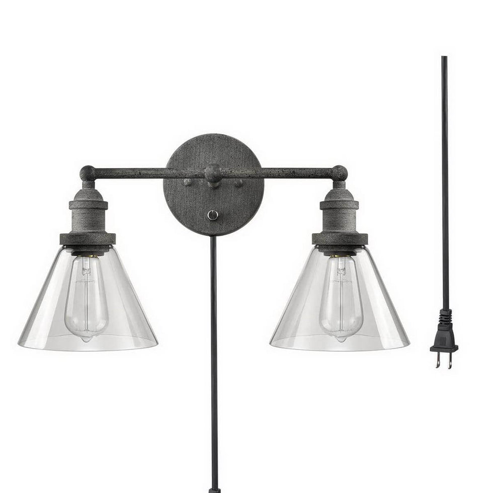 Rustic Mycete Glass 2 Light Hardwired & Plug in Bath Wall Sconce